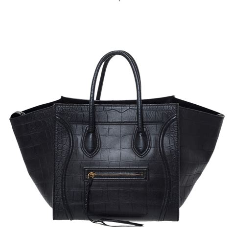 celine faux croc handbag black|celine handbags.